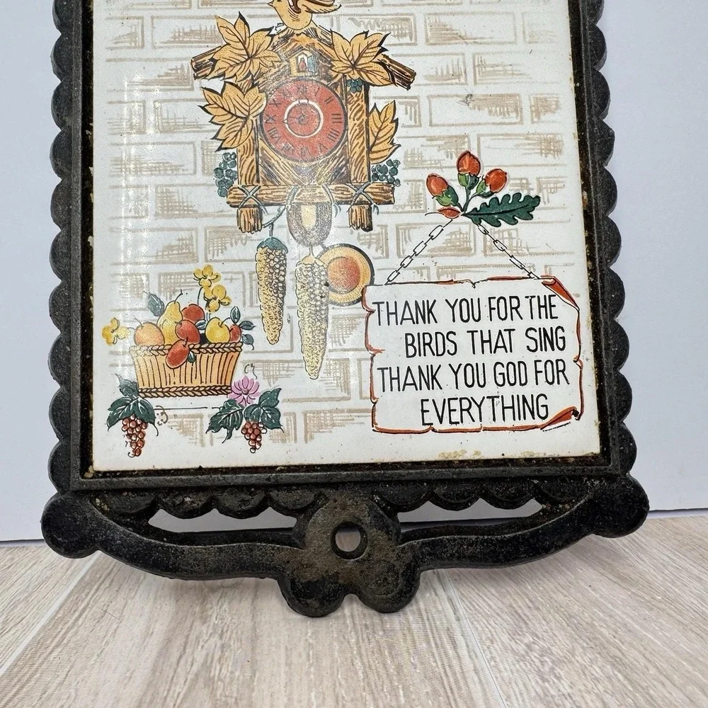 Vintage Cast‎ Iron Trivet Wall Hanging Tile Thank You For Everything Birds